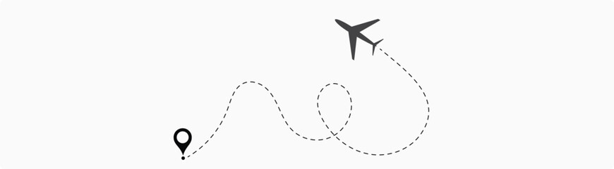  plane routes dotted paths aircraft travel route start point Flight route with start point and dash line