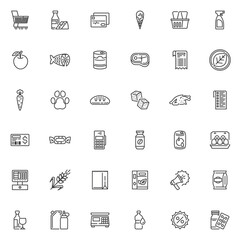 Grocery store line icons set
