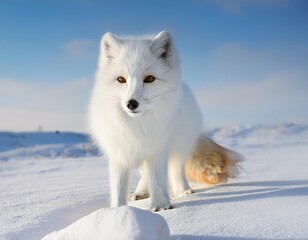 Naklejka premium Wild arctic fox standing in snowy winter landscape