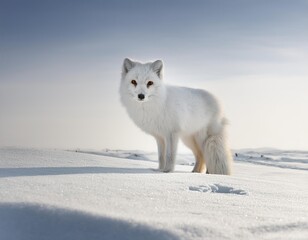 Arctic fox standing on snowy ground in winter landscape