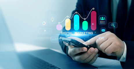 Digital marketing for promotion of products with social media, email, website and channel search...