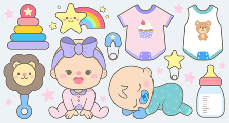 Kid Hand Drawn Cute and Colorful Baby Elements