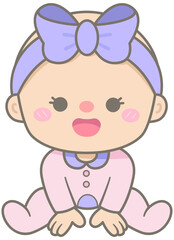 Kid Hand Drawn Cute and Colorful Baby Girl wearing Headband