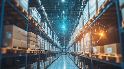 Obraz premium Warehouse operations enhancing supply chain security logistics facility infrastructure interior strategic analysis