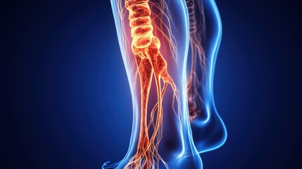 Human Leg with Illuminated Nervous System and Bones