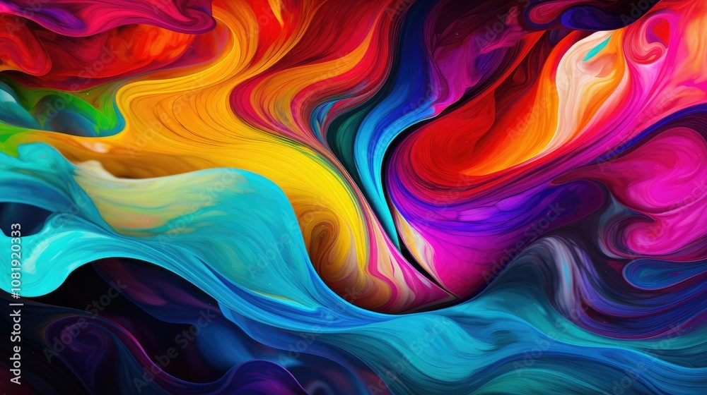Poster abstract waves of vibrant colors pulsating and swirling