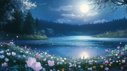Moonlit Enchantment: A Tranquil Anime Landscape