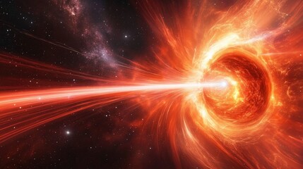 Obraz premium Stunning Cosmic Scene Depicting a Vibrant Black Hole Emitting Brilliant Beams of Energy Through a Dark Expanse of Space with Starry Background