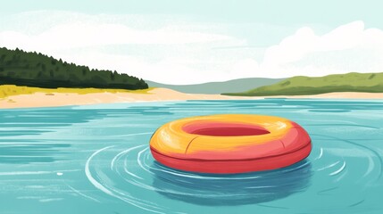 Summer Idyll: A Floating Ring in a Calm Lake