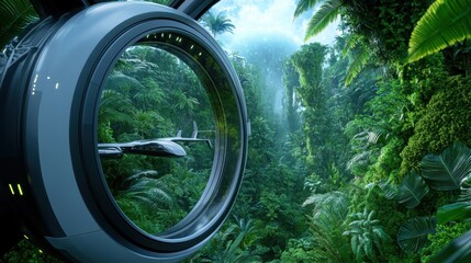 Futuristic Aircraft Over Lush Tropical Rainforest