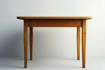A small wooden table sitting on top of a white surface
