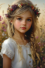 Fototapeta premium A painting of a young girl with a flower crown on her head