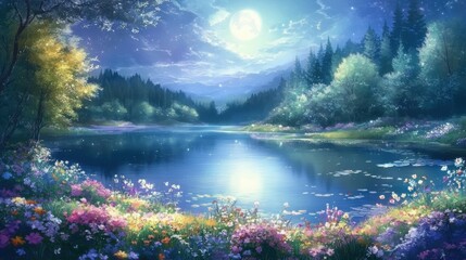 Moonlit Enchantment: A Tranquil Anime Landscape
