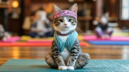 Cute cat cat dressed as a yoga instructor
