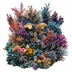 Colorful coral reef with diverse sea life.