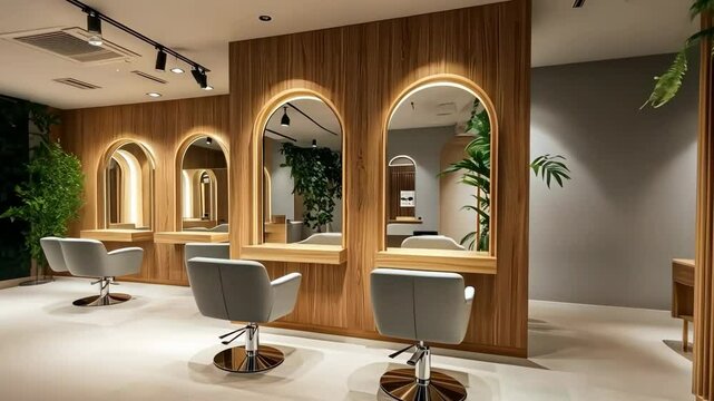 Explore a modern salon design with elegant decor and cozy atmosphere perfect for a relaxing beauty experience