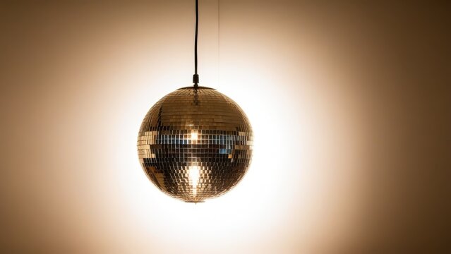 Disco ball viewed from below, light beams radiating outward, dark background accented with vibrant colorful streaks