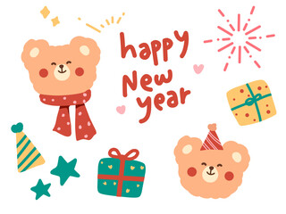cute bear illustration set new year theme