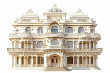 Fototapeta premium Elegant white building with balconies and ornate details.