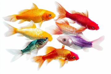 Fototapeta premium Six colorful fish on a white background.