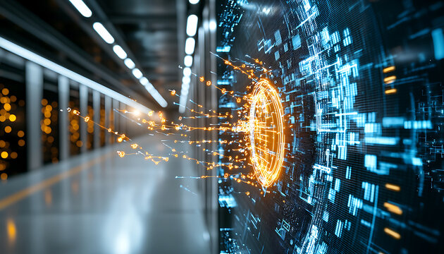 Visualizing supply chain security risks data center digital art high-tech environment close-up cybersecurity concept