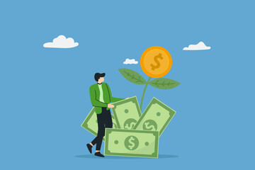 Naklejka premium Characters enjoying financial freedom and independence. Successfully and free of debts people planning budget.