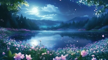Moonlit Enchantment: A Tranquil Anime Landscape