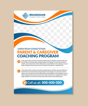 parent and caregiver coaching program vector brochure template. gradient Flyer, booklet, printable leaflet design with space for photo. Magazine page, reports, infographic posters with text space