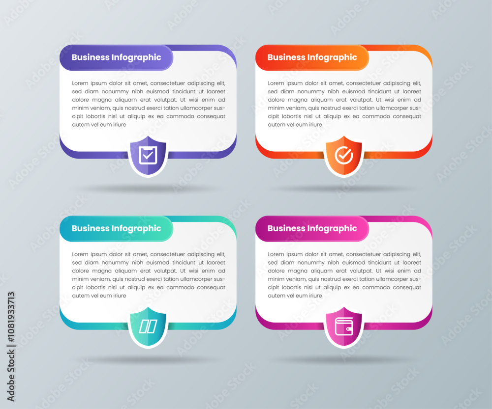 Poster collection of design business template infographic chart element with shield shape icon place for pr