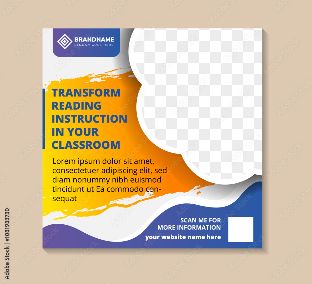 Wall mural transform reading instruction in your classroom social media banner design template in square layout