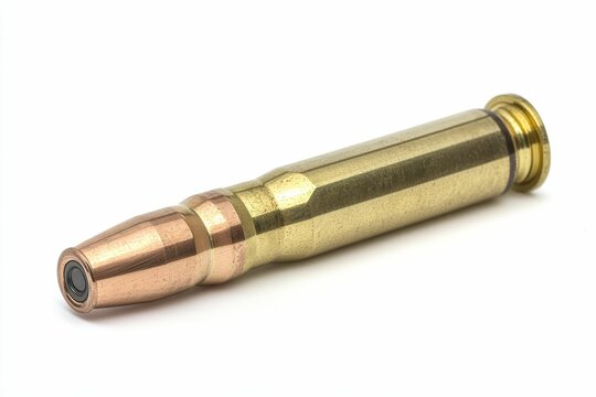 A spent brass bullet casing.