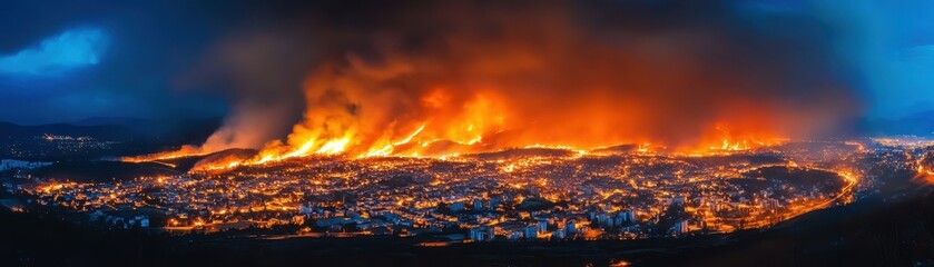 Fototapeta premium Controlled Wildfire Crisis: Managing Flames Amidst Urban Landscapes for Safety and Sustainability