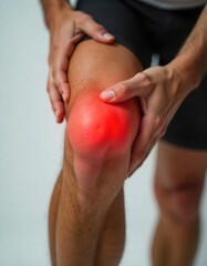Highlighted knee of a man with knee pain mark isolated on white background
