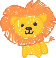 Cute lion. Children crayon doodle animals, illustration in childish style. Vector kids hand-drawn drawings © Foxelle