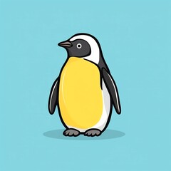 Fototapeta premium Cute Cartoon Penguin on Solid Color Background