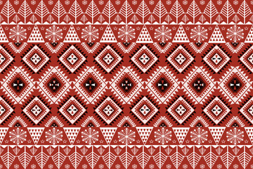 seamless knitted pattern, Geometric Ethnic pattern, Native American tribal fabric,tile, carpet ,vector,illustration design on red background