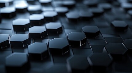 Fototapeta premium Abstract close-up of black hexagonal patterns creating a sleek and modern texture.