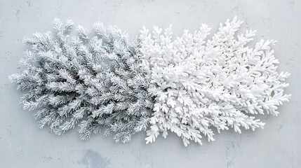 Frosty Evergreen Branches with Snowy Sprigs of Heather in Winter Season
