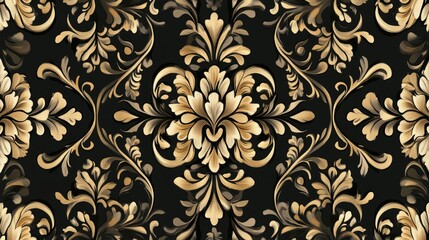 Elegant floral design featuring intricate gold patterns on a dark background.