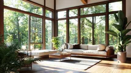 Fototapeta premium Cozy living room design modern home interior decor natural light contemporary style relaxing atmosphere