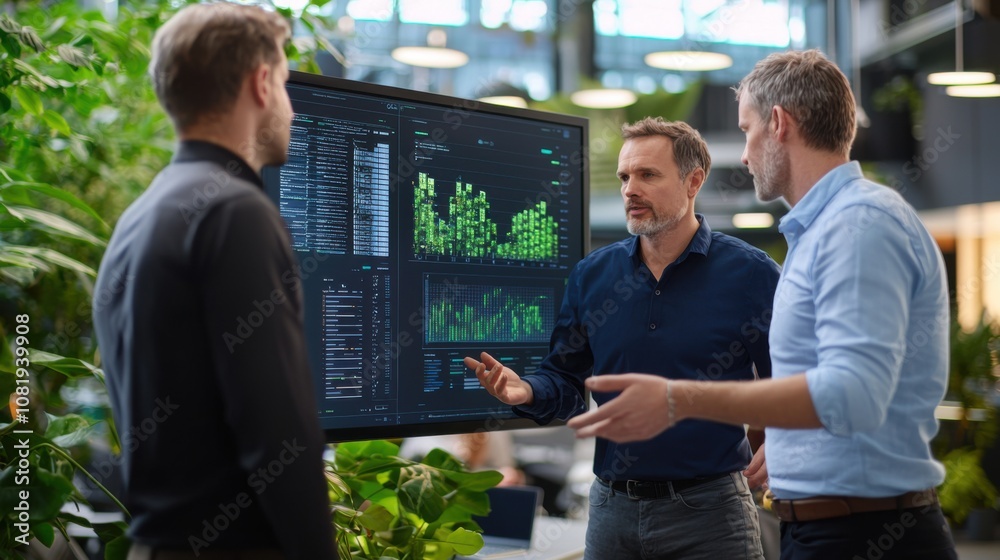 Aufkleber Business meeting on data analysis modern office digital display collaborative environment professional perspective data insights