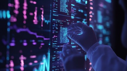 AI analyzing DNA sequences, medical research lab with digital genome data