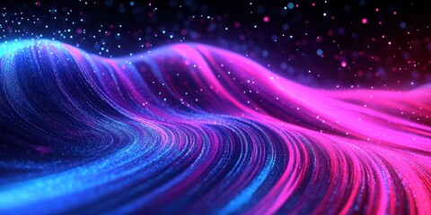 Fototapeta premium Abstract Colorful Waves with Sparkling Particles Showcase Dynamic Energy and Movement in a Vibrant Digital Landscape