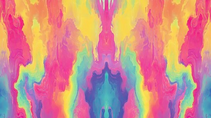 Fototapeta premium A vibrant, abstract swirl of colors in a symmetrical design featuring bright yellows, pinks, and blues.