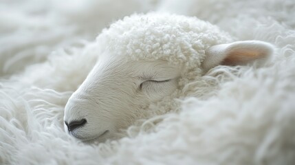 Naklejka premium Soft Fluffy White Sheep Resting in Cozy Fur