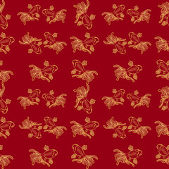 seamless pattern,golden fish,vector,illustration,fabric,carpet,Asian design on red background
