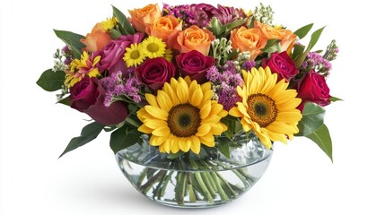 Fototapeta premium Vibrant Floral Arrangement in Glass Vase