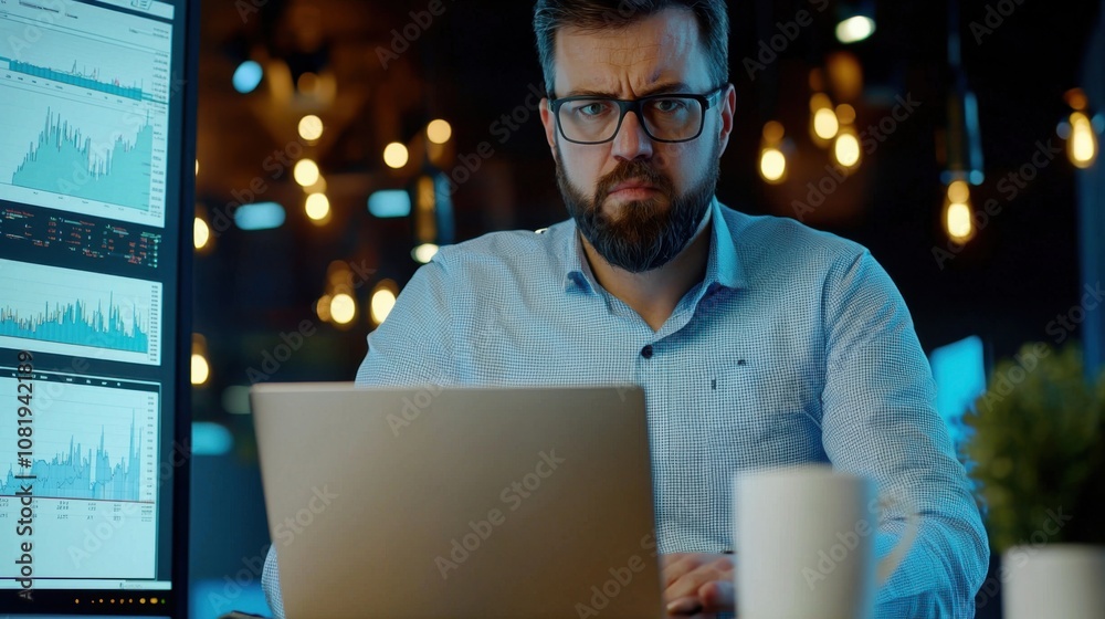 Poster analyzing business data trends office workspace digital content modern environment close-up view pro