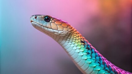 Fototapeta premium Stunning Abstract Snake with Luminous Neon Scales in Left Position and Ample Copy Space, Perfect for Artistic and Modern Designs, Evoking a Sense of Mystery and Beauty