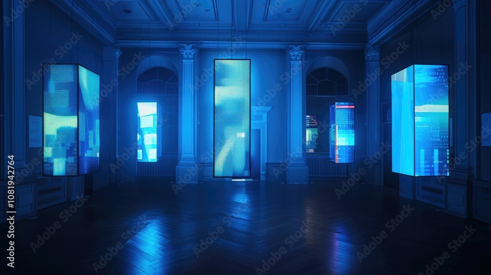 Poster floating holographic interfaces in a dark room